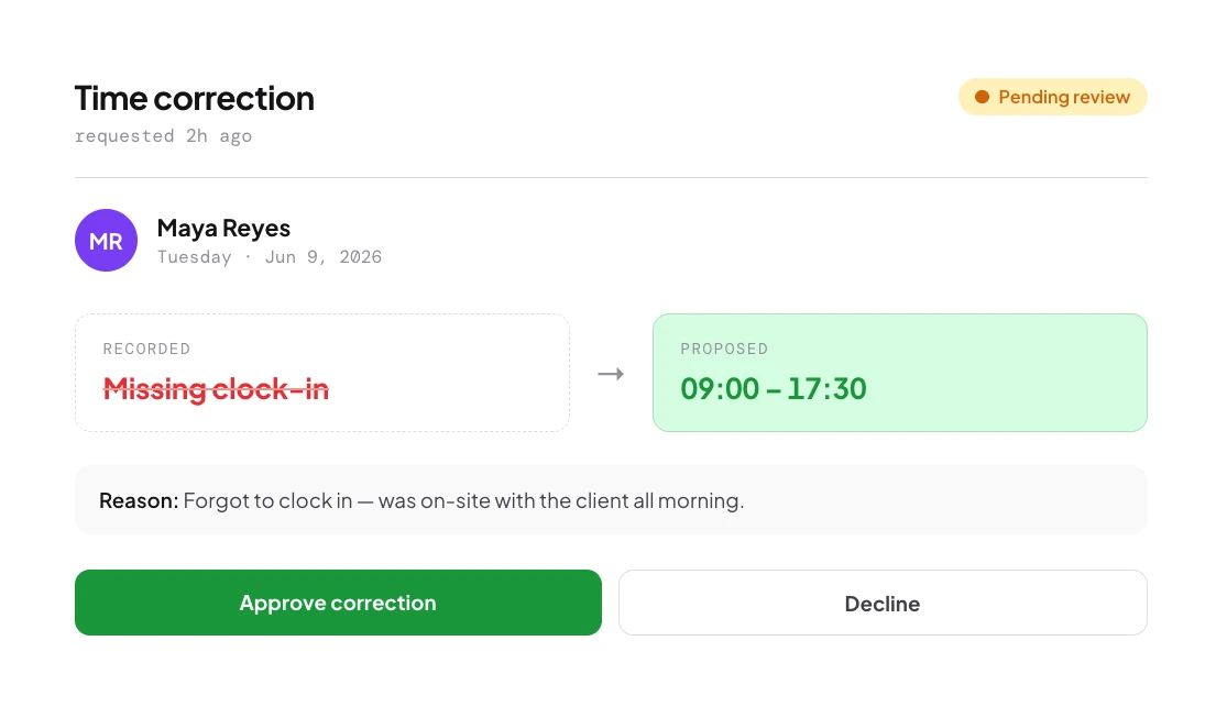 Submit and approve a time correction in a few taps